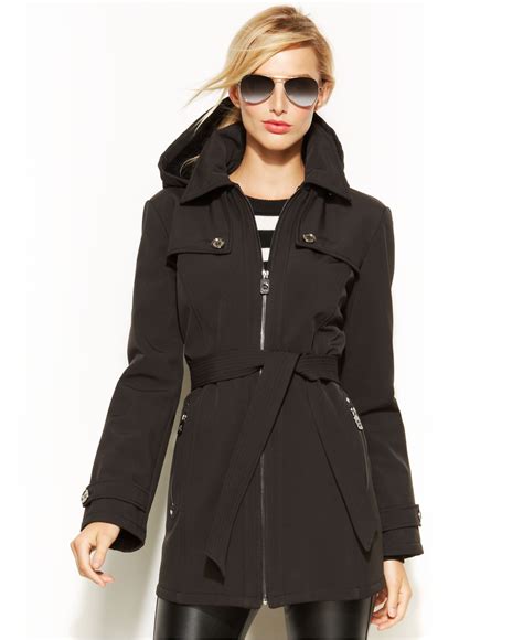 michael michael kors women's black hooded rain coat|Michael Kors insulated jacket.